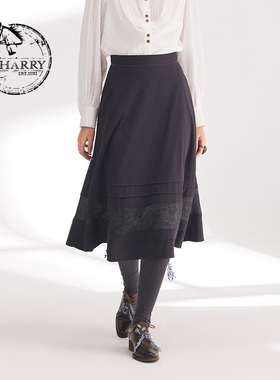 D-HARRY/迪哈利春秋新款复古优雅深灰色半身中长裙DH241M97011D