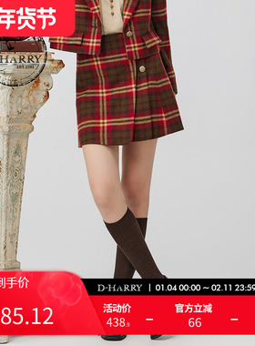 D-HARRY/迪哈利冬季新款红米色格子短款毛呢短裙DH234M96795D