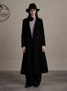 D-HARRY/迪哈利冬季新款简约保暖双排扣黑色大衣DH244F97735D