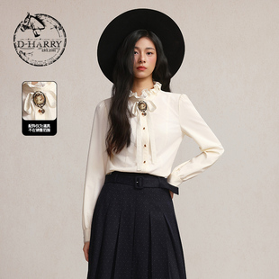 D-HARRY/迪哈利2026春季新款收腰女米黄色长袖衬衫DH261D91055B