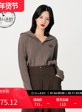 D-HARRY/迪哈利羊毛咖色连帽开衫毛织女内搭长袖上衣DH231C95870D