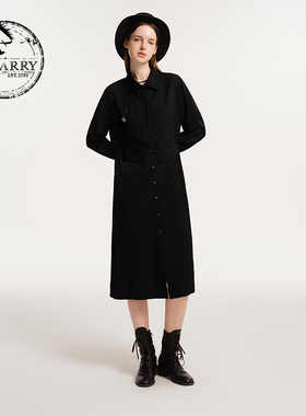 D-HARRY/迪哈利新款假两件显瘦黑色长袖连衣裙DH243J97613D