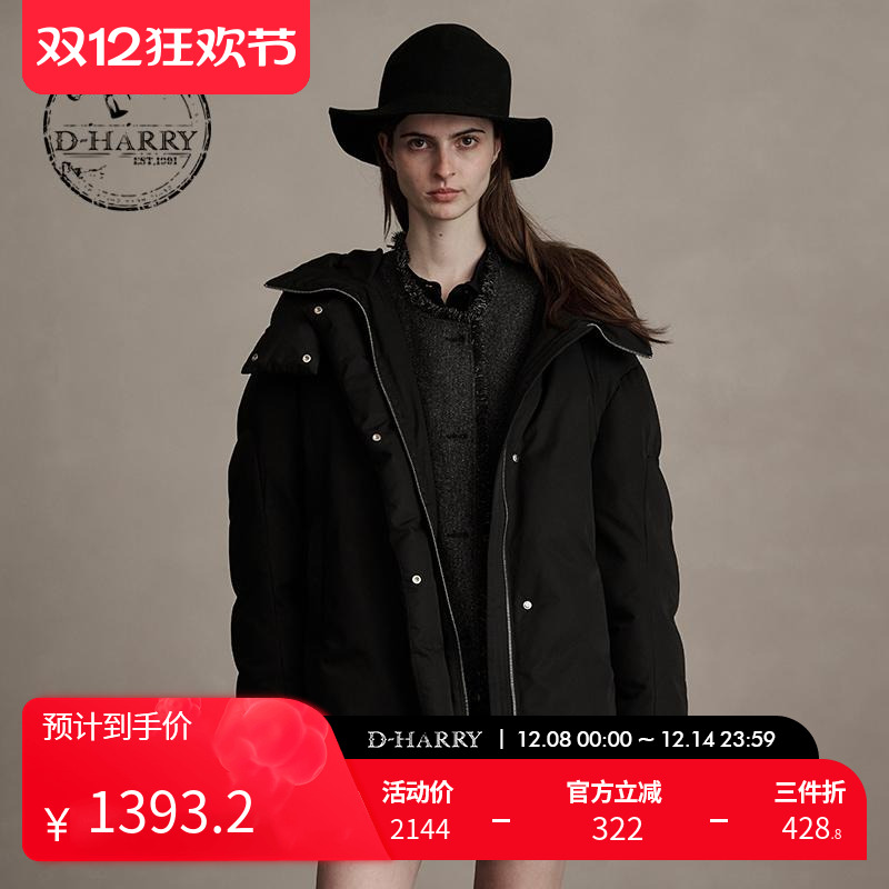 D-HARRY/迪哈利连帽黑色羽绒服