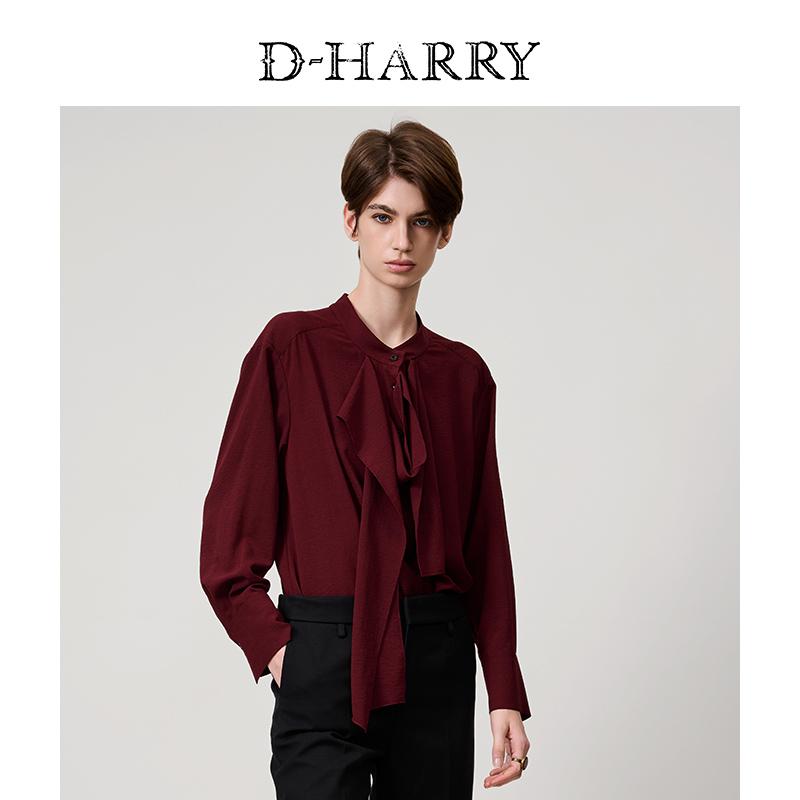 D-HARRY/迪哈利酒红暗纹单衣衬衫