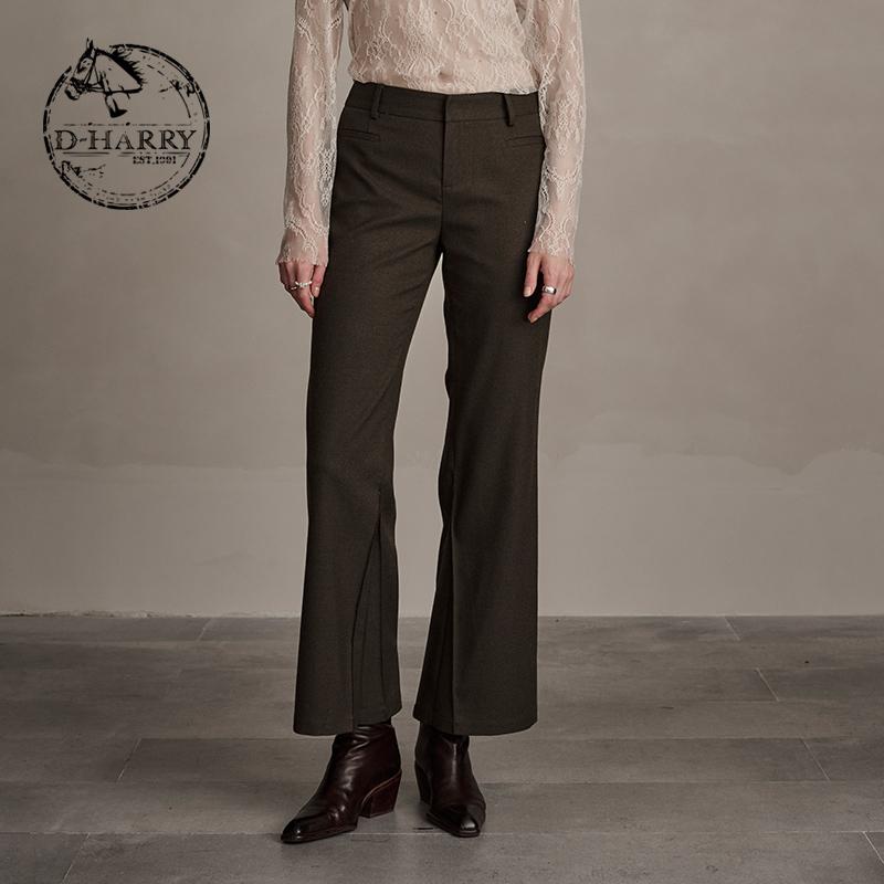 D-HARRY/迪哈利咖绿色长裤喇叭裤