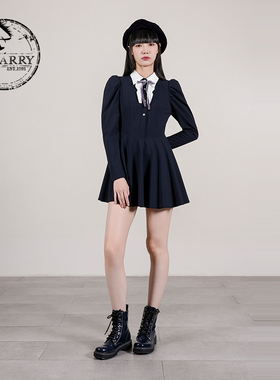 D-HARRY/迪哈利2025秋季新款学院风藏青色长袖连衣裙DH253J62820T