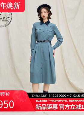 D-HARRY/迪哈利2025冬季新款显瘦百搭蓝色长袖连衣裙DH254J90916B