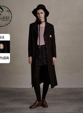 D-HARRY/迪哈利冬季新款保暖羊毛紫咖色长款大衣DH244F97775D