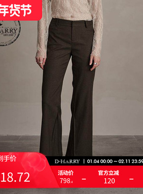 D-HARRY/迪哈利冬新款复古优雅咖绿色长裤喇叭裤DH244L97859D