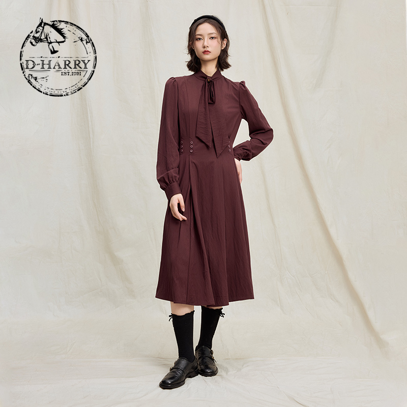 D-HARRY/迪哈利深红色长袖连衣裙