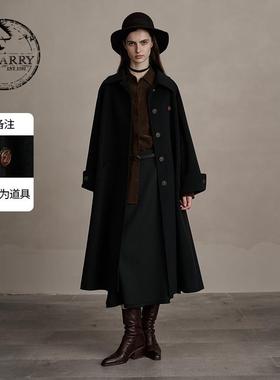 D-HARRY/迪哈利新款百搭保暖深绿色羊毛长款大衣DH244F97795D