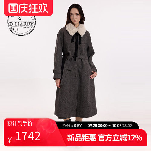 D-HARRY/迪哈利2026秋季新款通勤女花灰色长款大衣DH263F91873B
