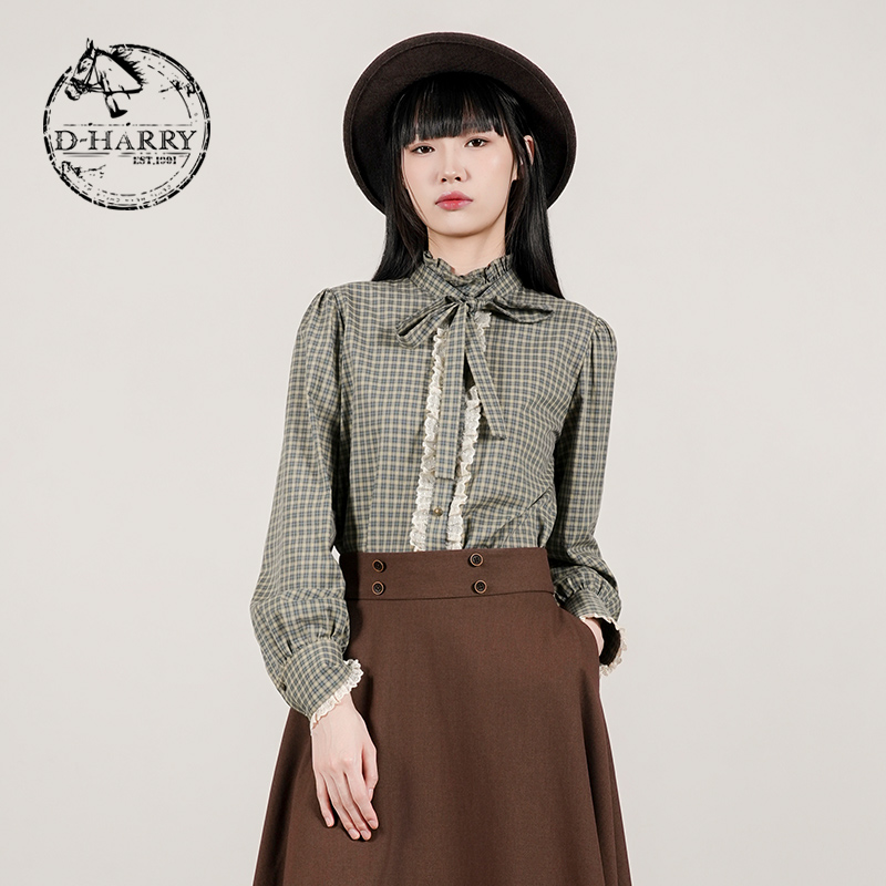 D-HARRY/迪哈利绿色格纹长袖衬衫