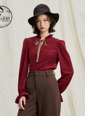 D-HARRY/迪哈利2025冬季新款复古收腰红色长袖衬衫DH254D90937C