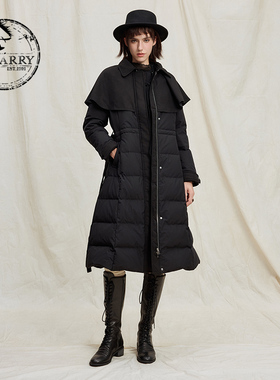 D-HARRY/迪哈利2025冬季新款斗篷式黑色长款羽绒服DH254G90852B