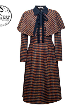 D-HARRY/迪哈利2025冬季新款学院咖色格纹长袖连衣裙DH254J91013T
