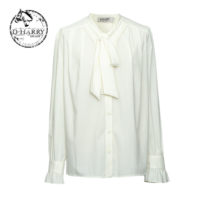 D-HARRY/迪哈利25春秋新品复古长袖无领纯色女士衬衫DH251D90157T