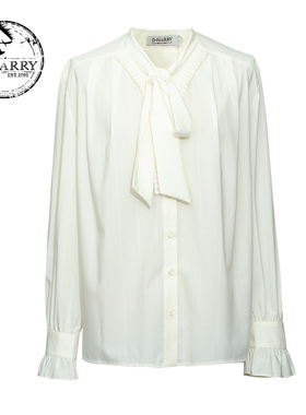 D-HARRY/迪哈利25春秋新品复古长袖无领纯色女士衬衫DH251D90157T