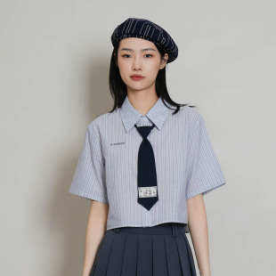 学院风短款 HARRY 迪哈利24夏新品 女DH242D97328T 领带条纹衬衫