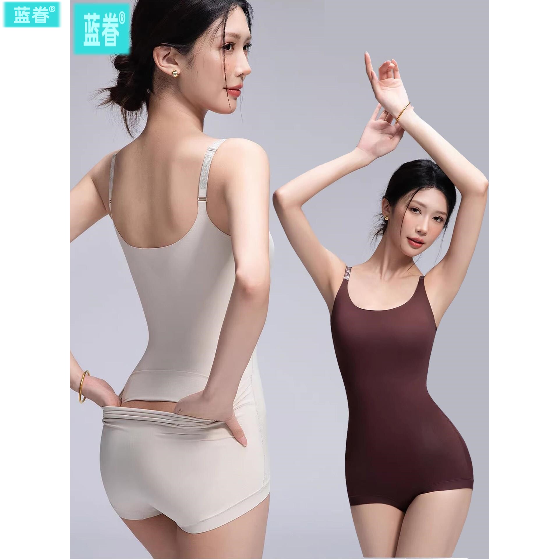 夏季超薄后脱式连体塑身衣带胸垫无痕塑形产后收腹束身提臀美体衣