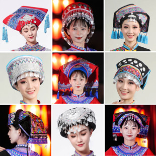 少数民族头饰壮族帽子圆帽苗族头饰火把节彝族头巾三月三节日头饰