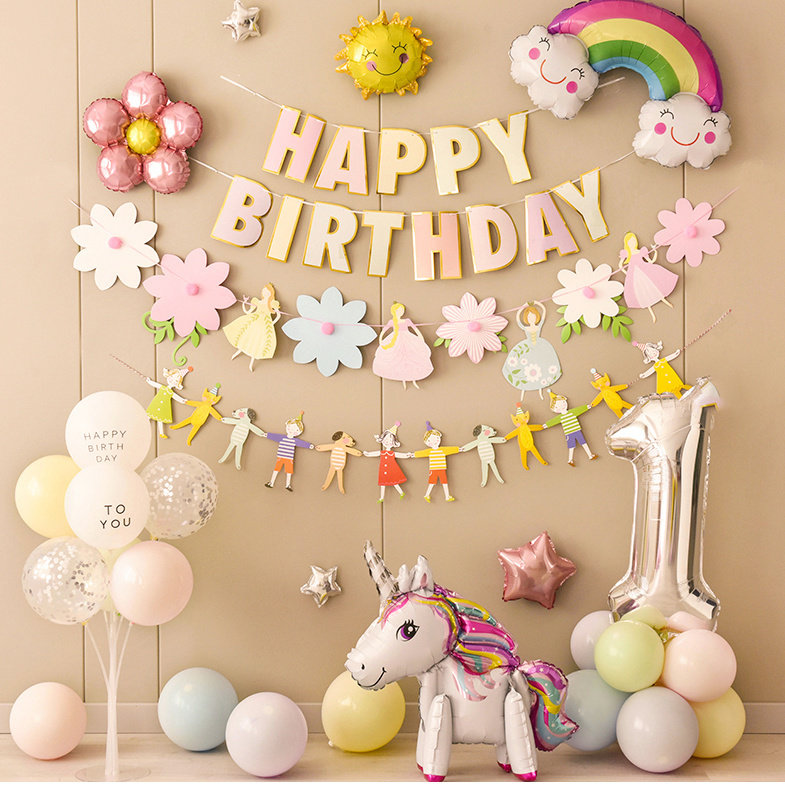 女宝宝生日装饰用品场景布置小孩一周岁气球背景墙儿童派对公主风