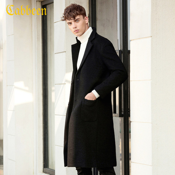 17年秋季款 Cabbeen 卡宾 50%澳洲羊毛 男式中长款羊毛呢大衣 优惠券折后￥639包邮（￥789-150）2色可选