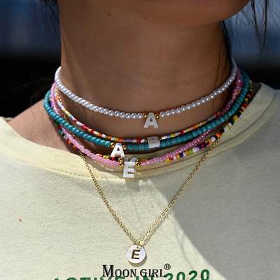 Bohemia Beaded Choker Necklace for Women Initial 26 Letters