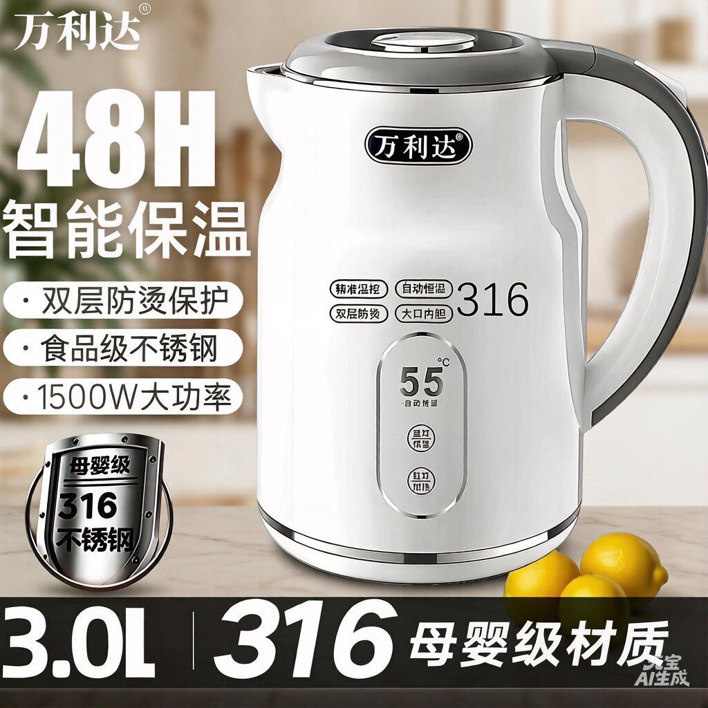 新款家用办公宿舍电热烧开水壶316款304不锈钢内胆保温恒温壶礼品