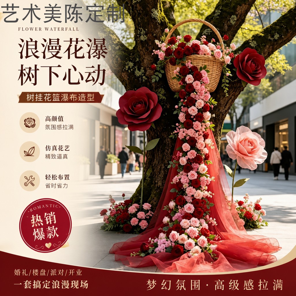 夏日仿真花瀑布花树造型户外景区商场商业街公园氛围打卡拍照装饰