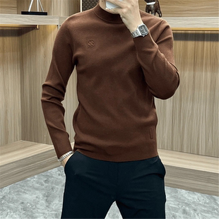 男士 线衣线衫 半高领毛衣纯色欧货针织衫 休闲男装 个性 2025秋冬新款