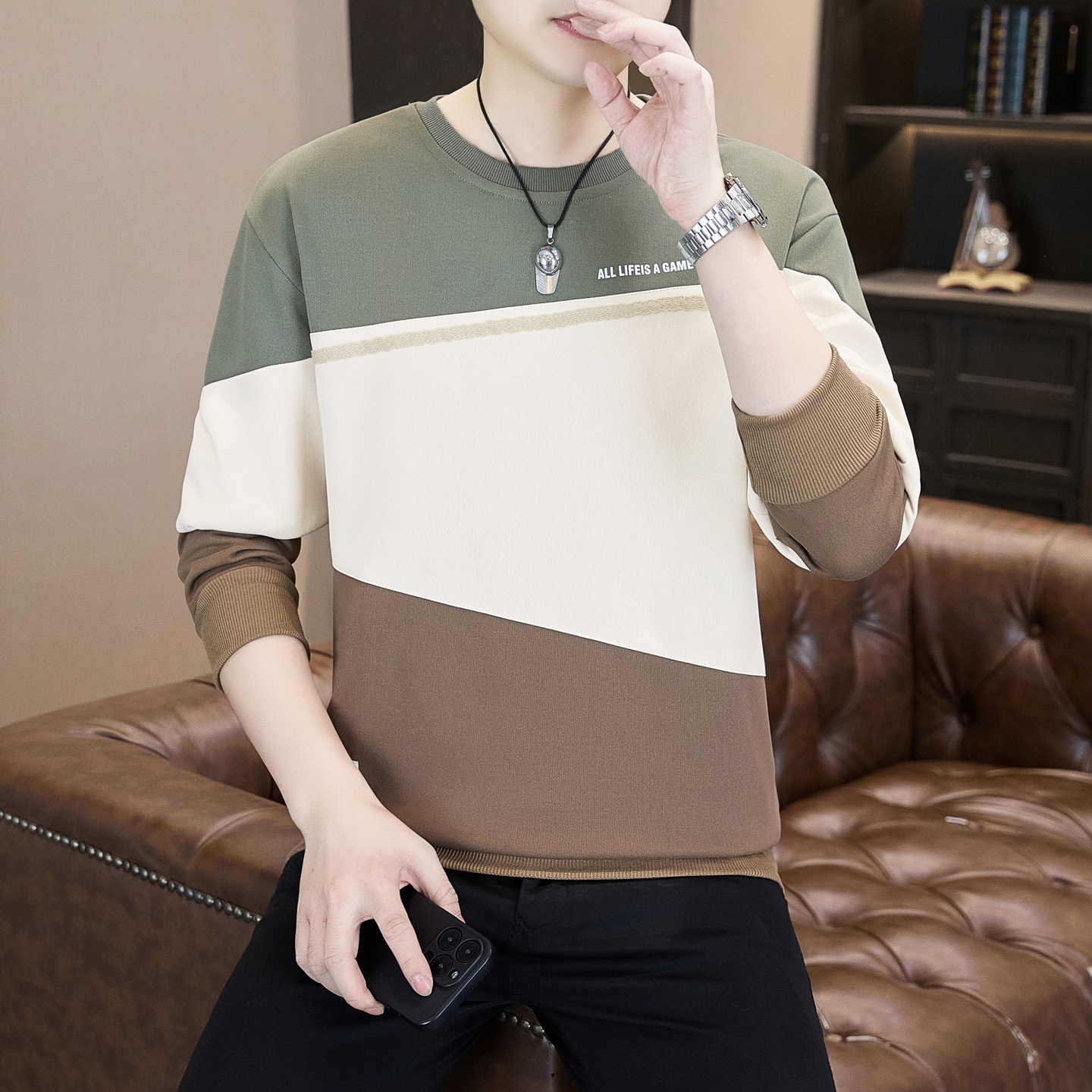 率动官网拼接款加绒卫衣