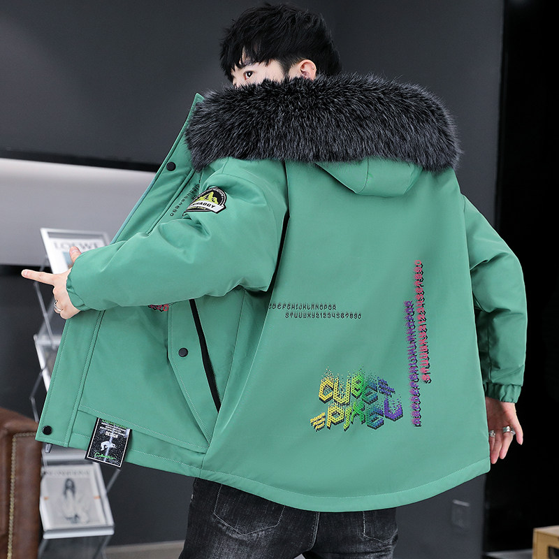 青少年学生派克服男加绒加厚棉服连帽棉袄大毛领棉衣潮流休闲外套