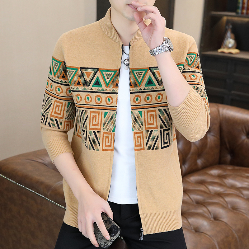 2025秋冬新款男士立领毛衣外套加大码修身韩版针织衫个性休闲开衫