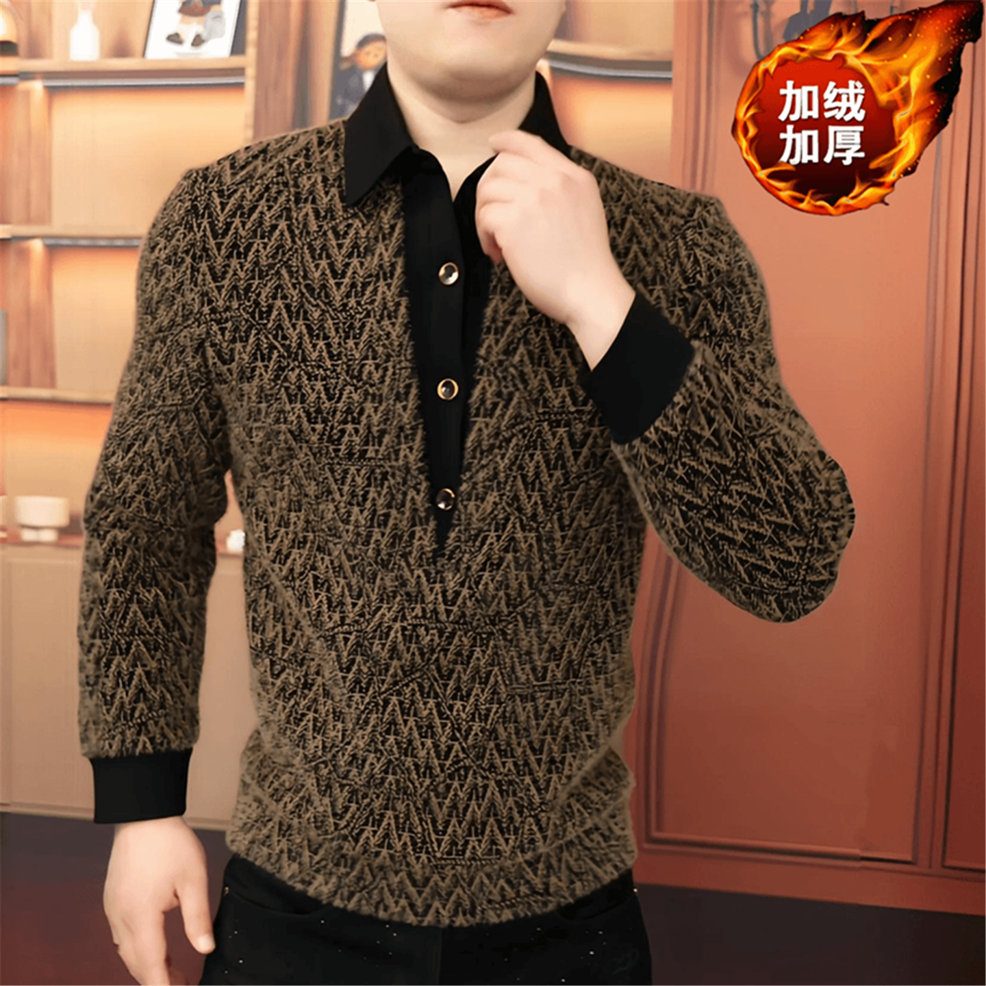 2025冬季新款男士假两件针织衫加肥加大码翻领卫衣轻奢高端卫衣潮,男装,卫衣,淘宝优惠券,粉丝福利购,淘宝优惠卷