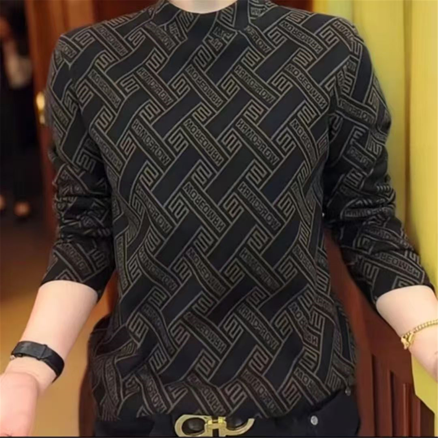 2025春秋新款男士中领长袖T恤加肥加大码卫衣打底衫个性男装上衣