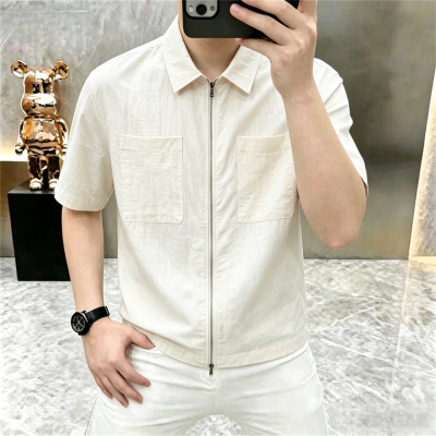 2026夏季新款男士短袖衬衫拉链款男装上衣服个性休闲新国潮打底衫