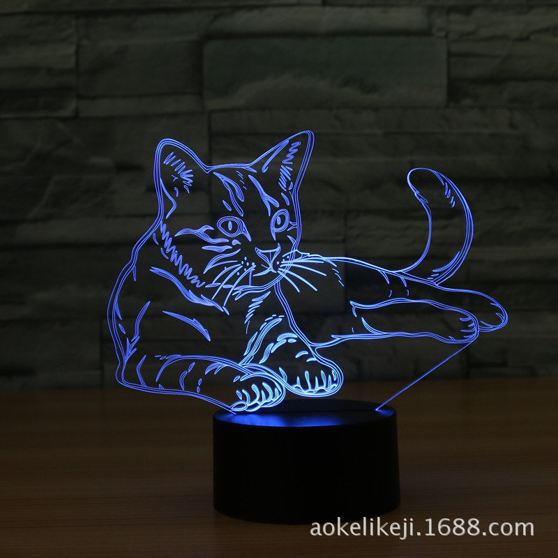 呆萌小猫七彩高级感3D灯 触摸视觉灯  渐变LED灯氛围灯