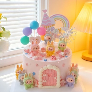 网红植绒兔子蛋糕装 备配件 饰兔兔头儿童可爱女孩生日卡通蛋糕装