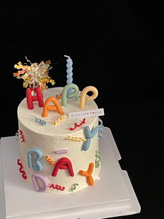 ins风简约可爱蛋糕装饰彩色字母生日快乐HB插牌糖果色 生日蜡烛