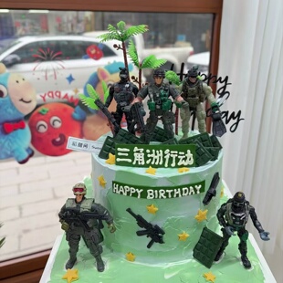 军事特种兵蛋糕装 士兵模型摆件三角洲行动儿童生日插牌 饰绿色军装