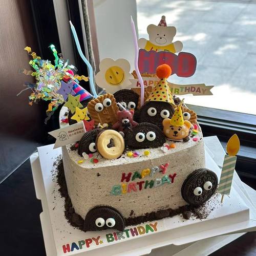 方形蛋糕装饰儿童生日小熊插牌