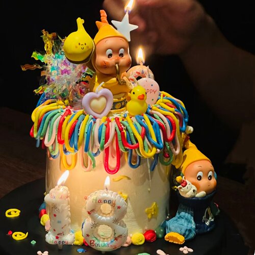 网红许愿蜡烛星星人蛋糕装饰摆件可爱吹泡泡星星儿童生日烘焙插件