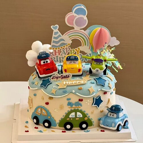 卡通小汽车生日蛋糕插牌装饰