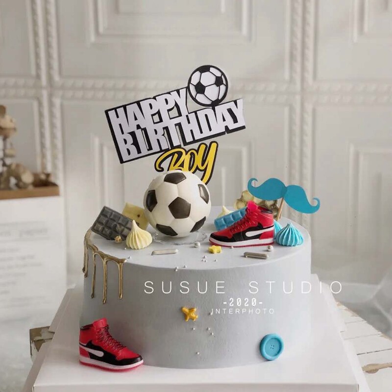 男生蛋糕装饰足球生日快乐插件 篮球足球摆件 父亲节烘焙蛋糕装扮