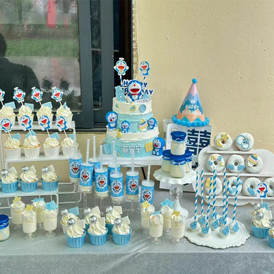 机器猫主题甜品台装饰插牌叮当猫哆啦A梦男孩生日蛋糕推推乐贴纸