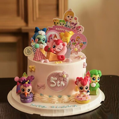 奇妙女孩生日蛋糕装饰萌萌可爱卡通女孩烘焙蛋糕装扮插牌插件