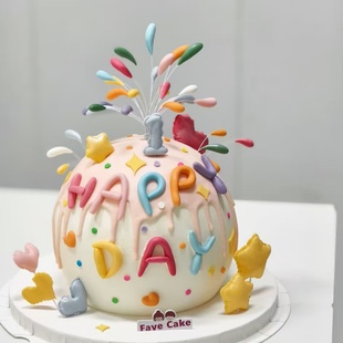 网红生日烘焙蛋糕装 饰摆件彩色礼花happy插件硅胶模具ins周岁生日