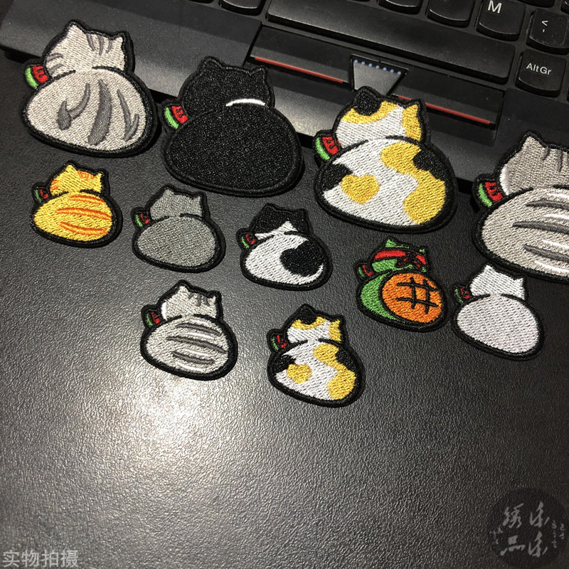 自粘刺绣布贴补洞衣贴补丁贴缝补贴背包羽绒服T恤吃瓜的猫后背