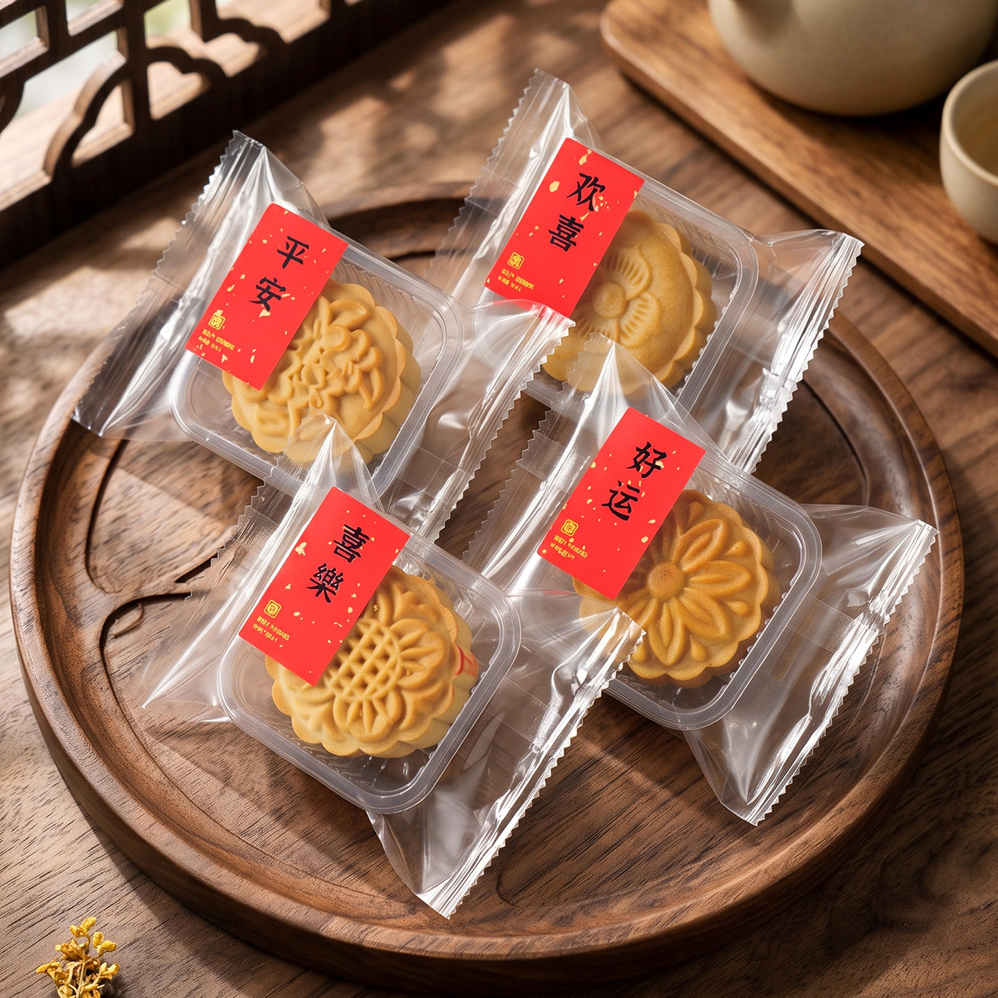 全透明月饼包装袋带底托烫金贴纸